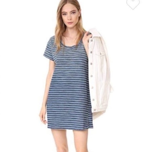 Current Elliot Slouchy Scoop-Neck Striped Blue T-Shirt Dress Small - Picture 1 of 11